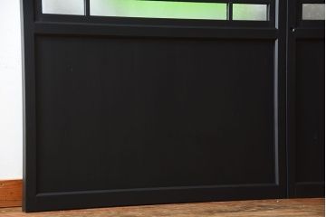 和製アンティーク　色ガラス入り!モダンなペイントガラス帯戸2枚セット