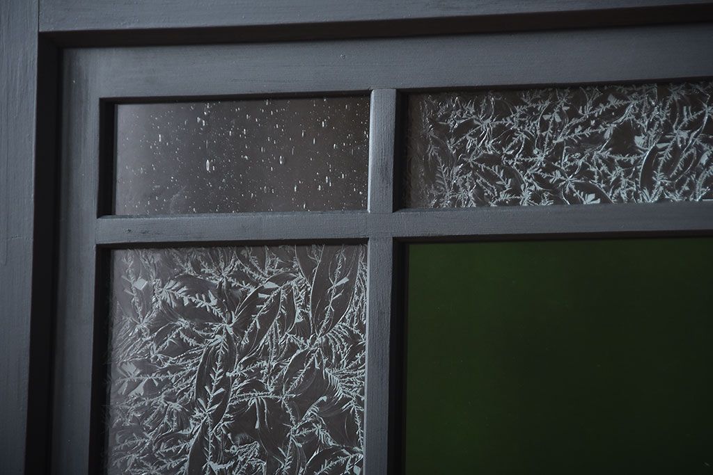 和製アンティーク　色ガラス入り!モダンなペイントガラス帯戸2枚セット