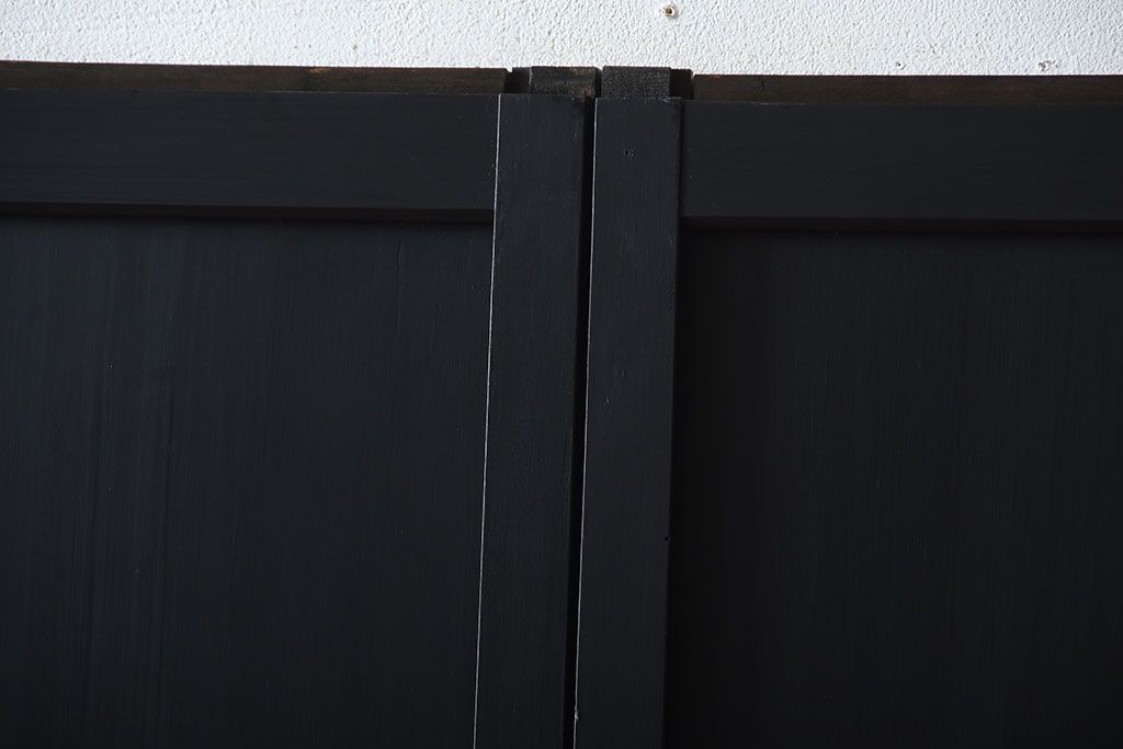 和製アンティーク　色ガラス入り!モダンなペイントガラス帯戸2枚セット