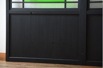 和製アンティーク　色ガラス入り!モダンなペイントガラス帯戸2枚セット