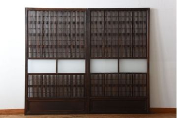 古民具・骨董　裏障子付き!すりガラス入りアンティーク格子戸