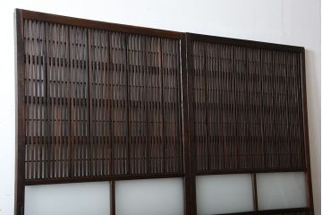 古民具・骨董　裏障子付き!すりガラス入りアンティーク格子戸