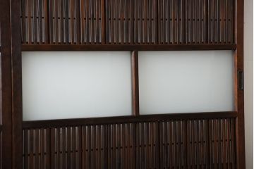 古民具・骨董　裏障子付き!すりガラス入りアンティーク格子戸