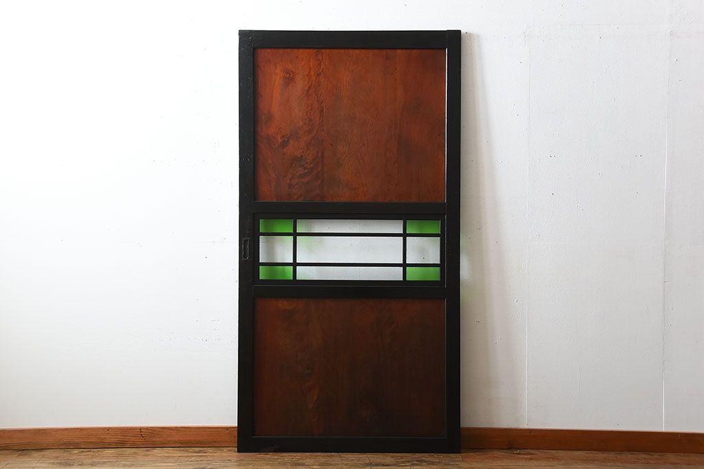 和製アンティーク　色ガラス入り!モダンなガラス帯戸(2)