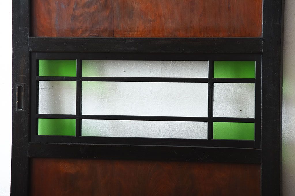 和製アンティーク　色ガラス入り!モダンなガラス帯戸(2)