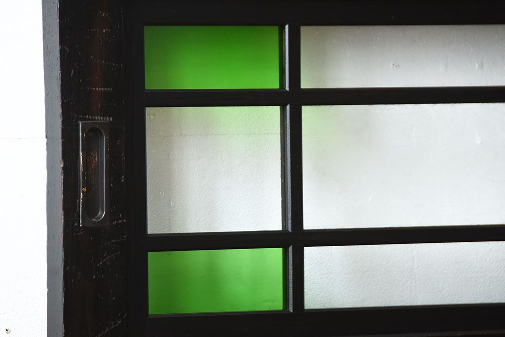 和製アンティーク　色ガラス入り!モダンなガラス帯戸(2)