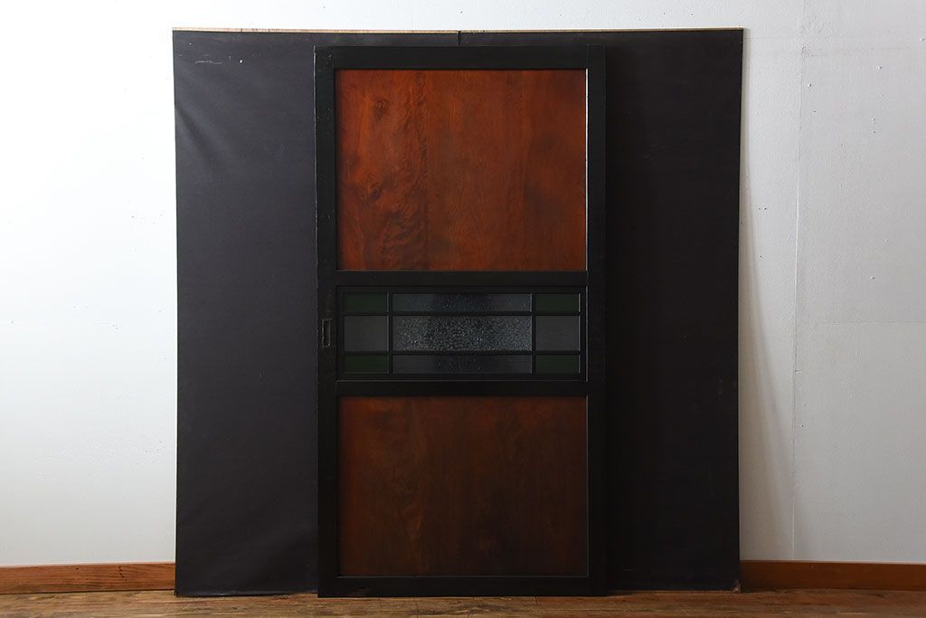 和製アンティーク　色ガラス入り!モダンなガラス帯戸(2)