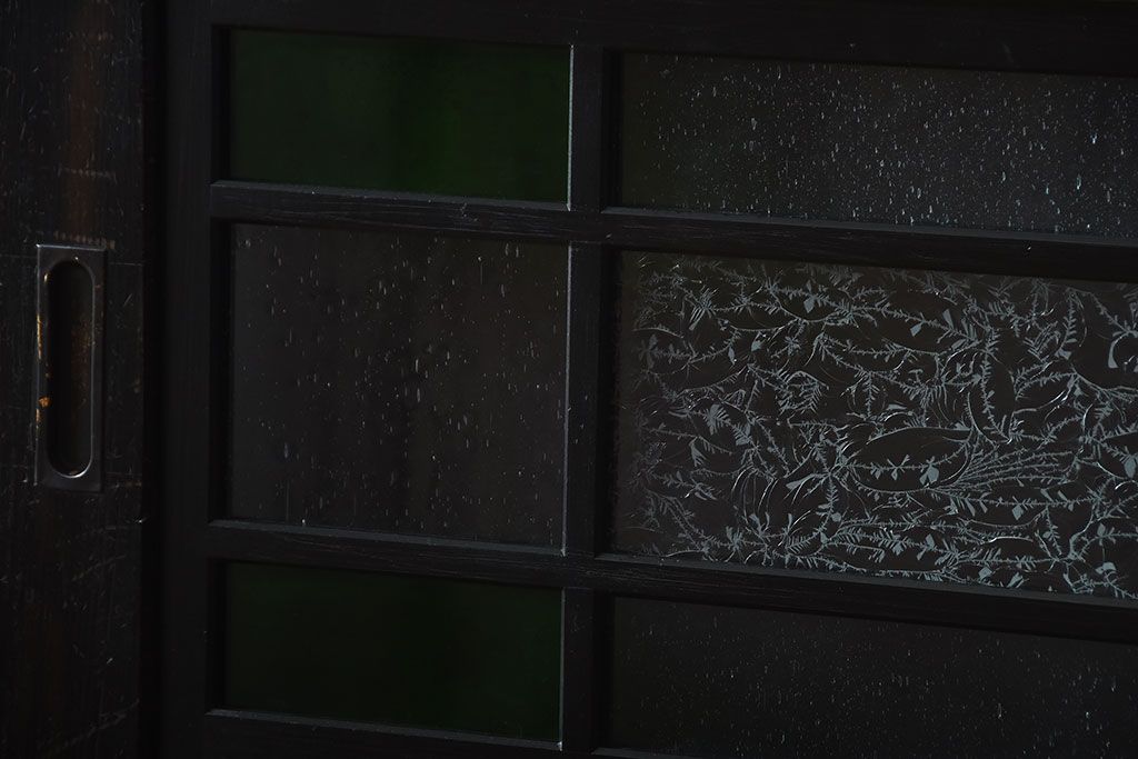 和製アンティーク　色ガラス入り!モダンなガラス帯戸(2)