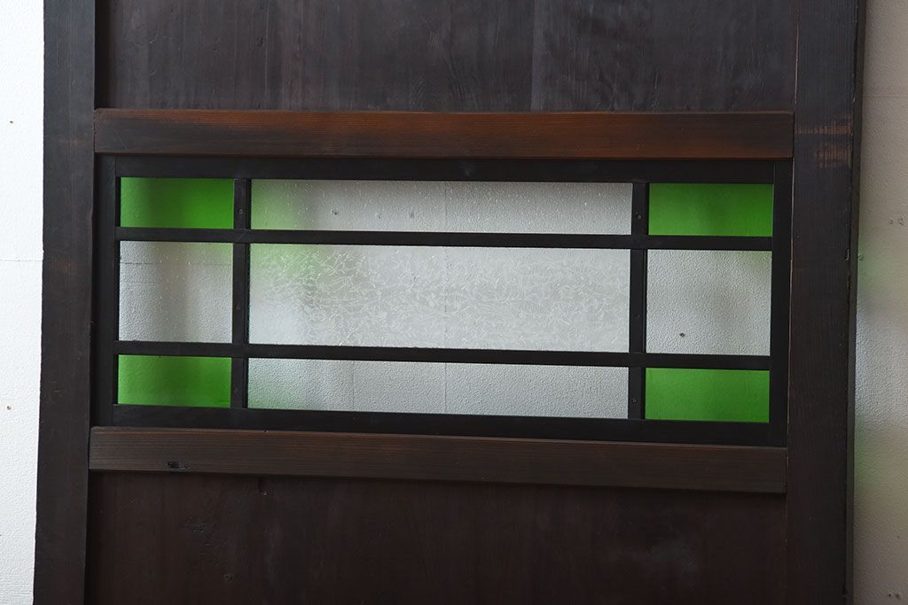 和製アンティーク　色ガラス入り!モダンなガラス帯戸(2)