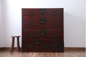 アンティーク家具　古民具・骨董　前面桐材!金具が美しい二本松箪笥(桐箪笥、桐たんす)