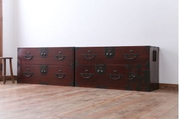 アンティーク家具　古民具・骨董　前面桐材!金具が美しい二本松箪笥(桐箪笥、桐たんす)