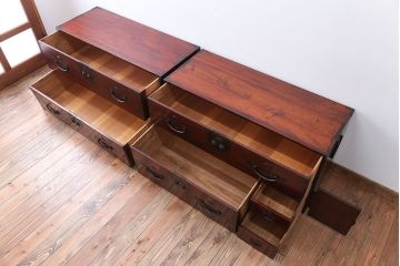 アンティーク家具　古民具・骨董　前面桐材!金具が美しい二本松箪笥(桐箪笥、桐たんす)