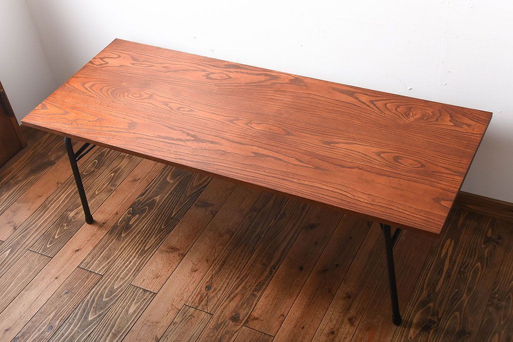 アンティーク家具　アンティーク　シックなペイント鉄脚の2wayセンターテーブル(2)(座卓・作業台)