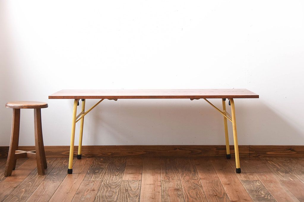 アンティーク家具　アンティーク　くすんだ色味がおしゃれなペイント鉄脚の2wayセンターテーブル(座卓・作業台)(2)