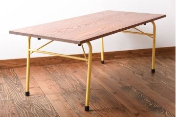 アンティーク家具　アンティーク　くすんだ色味がおしゃれなペイント鉄脚の2wayセンターテーブル(座卓・作業台)(2)