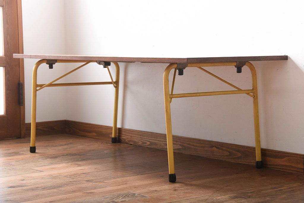 アンティーク家具　アンティーク　くすんだ色味がおしゃれなペイント鉄脚の2wayセンターテーブル(座卓・作業台)(2)