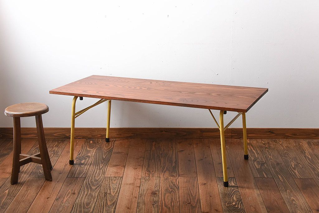 アンティーク家具　アンティーク　くすんだ色味がおしゃれなペイント鉄脚の2wayセンターテーブル(座卓・作業台)(2)