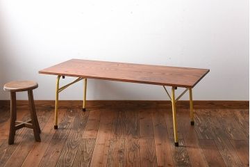 アンティーク家具　アンティーク　くすんだ色味がおしゃれなペイント鉄脚の2wayセンターテーブル(座卓・作業台)(2)