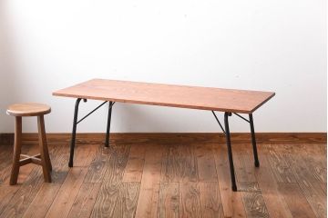 アンティーク家具　アンティーク　シックなペイント鉄脚の2wayセンターテーブル(座卓・作業台)(3)