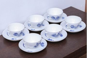 アンティーク雑貨　ロイヤルコペンハーゲン　ブルーフラワーブレイデッド・スープカップ&ソーサー6客セット