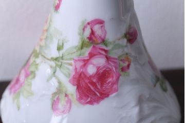 アンティーク雑貨　イギリスアンティーク　優雅なバラのドレッサーセット(キャンドルスタンド・小物入れ・トレー)