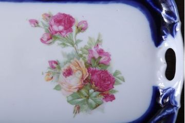 アンティーク雑貨　イギリスアンティーク　優雅なバラのドレッサーセット(キャンドルスタンド・小物入れ・トレー)