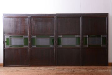 アンティーク　色ガラス入り!モダンなガラス帯戸4枚セット