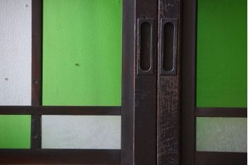 アンティーク　色ガラス入り!モダンなガラス帯戸4枚セット
