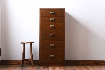 アンティーク家具　アンティーク　ネームプレート付き!古い木の縦型チェスト