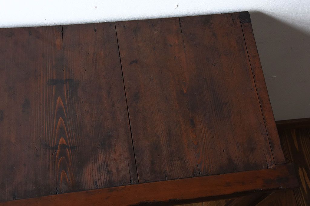 アンティーク家具　和製アンティーク　モールガラス引き戸の古い木製収納棚