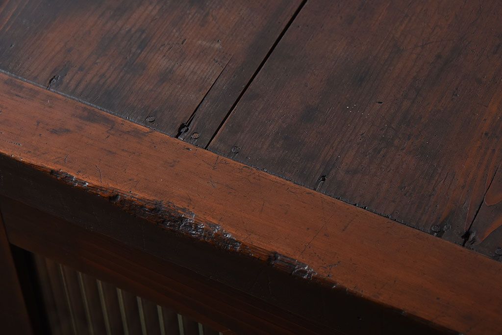 アンティーク家具　和製アンティーク　モールガラス引き戸の古い木製収納棚