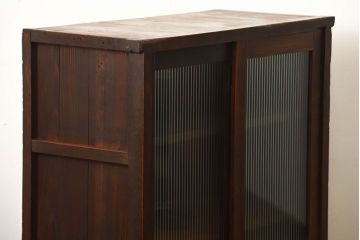 アンティーク家具　和製アンティーク　モールガラス引き戸の古い木製収納棚