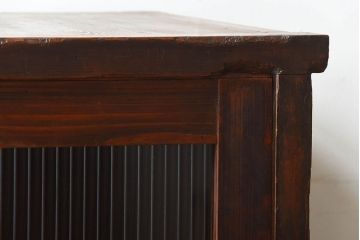 アンティーク家具　和製アンティーク　モールガラス引き戸の古い木製収納棚