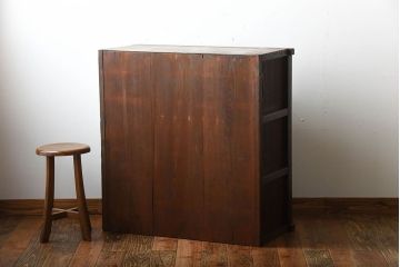 アンティーク家具　和製アンティーク　モールガラス引き戸の古い木製収納棚