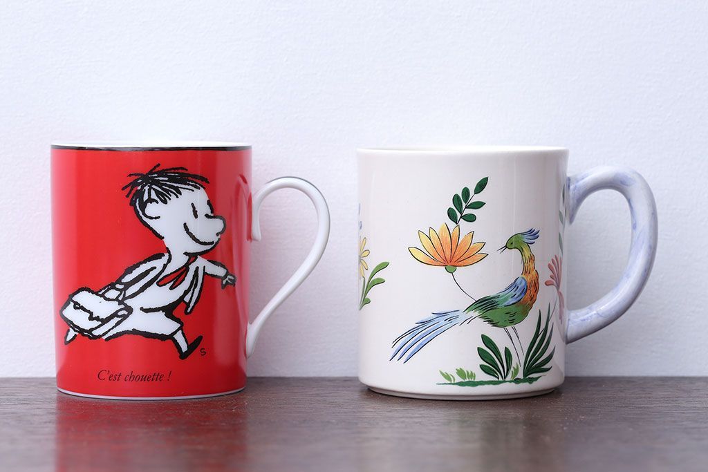 アンティーク雑貨　BERNARDAUD(ベルナルド)・LE PETIT NICOLAS(プチ・ニコラ)　Gian(ジアン)・Oiseaux de paradeis(オアゾ・ドゥ・パラディ)　マグカップ2つセット