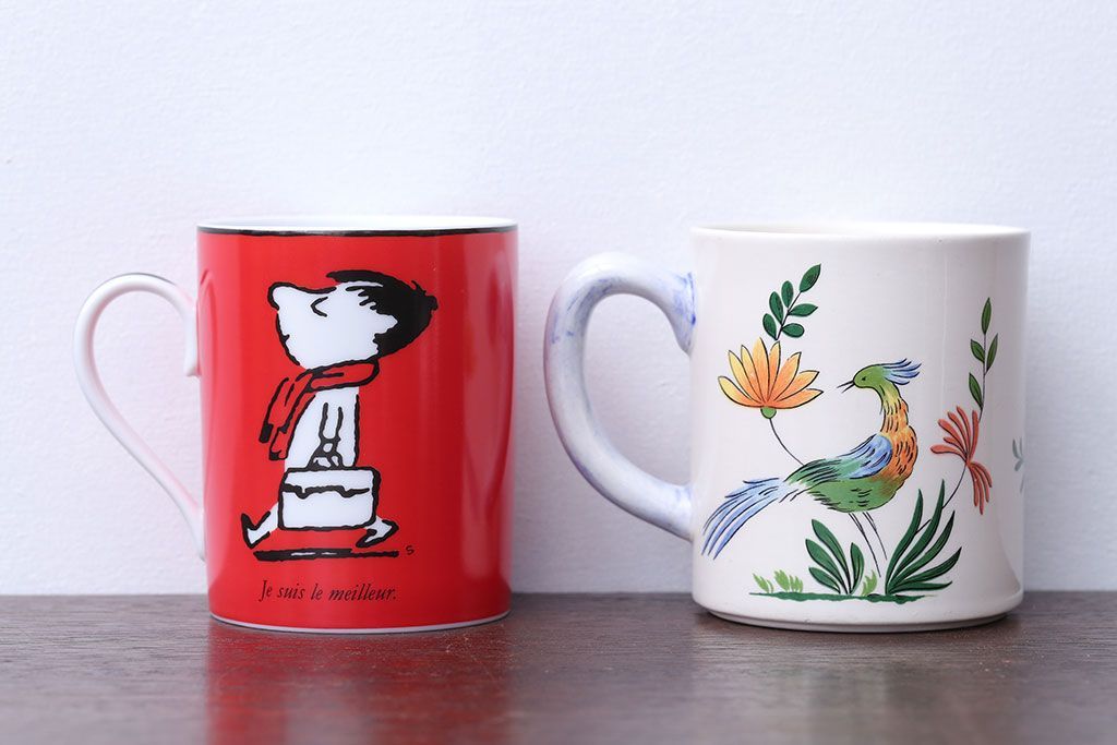 アンティーク雑貨　BERNARDAUD(ベルナルド)・LE PETIT NICOLAS(プチ・ニコラ)　Gian(ジアン)・Oiseaux de paradeis(オアゾ・ドゥ・パラディ)　マグカップ2つセット