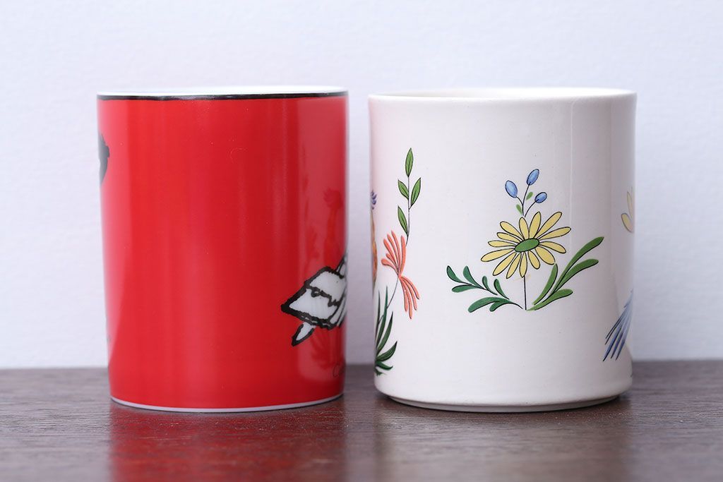 アンティーク雑貨　BERNARDAUD(ベルナルド)・LE PETIT NICOLAS(プチ・ニコラ)　Gian(ジアン)・Oiseaux de paradeis(オアゾ・ドゥ・パラディ)　マグカップ2つセット
