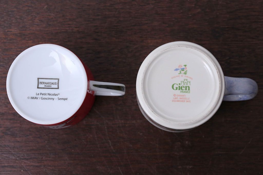 アンティーク雑貨　BERNARDAUD(ベルナルド)・LE PETIT NICOLAS(プチ・ニコラ)　Gian(ジアン)・Oiseaux de paradeis(オアゾ・ドゥ・パラディ)　マグカップ2つセット
