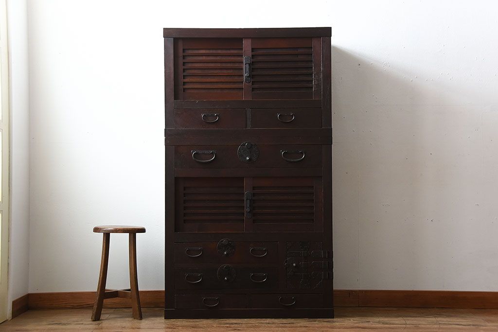 アンティーク家具　古民具・骨董　古い木製のアンティーク美濃帳場箪笥