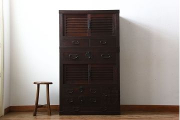 アンティーク家具　古民具・骨董　古い木製のアンティーク美濃帳場箪笥