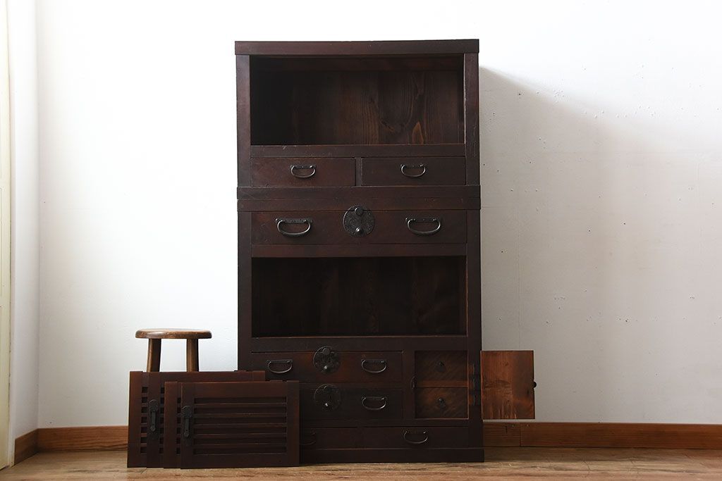 アンティーク家具　古民具・骨董　古い木製のアンティーク美濃帳場箪笥