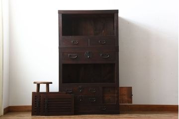 アンティーク家具　古民具・骨董　古い木製のアンティーク美濃帳場箪笥