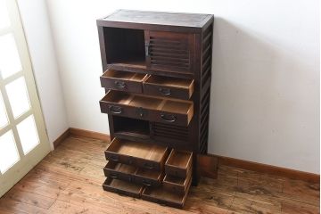 アンティーク家具　古民具・骨董　古い木製のアンティーク美濃帳場箪笥