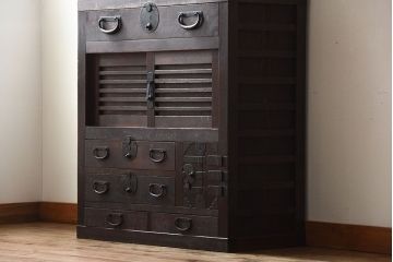 アンティーク家具　古民具・骨董　古い木製のアンティーク美濃帳場箪笥