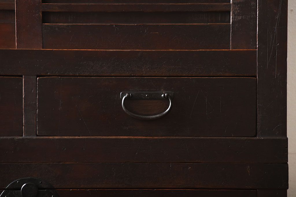 アンティーク家具　古民具・骨董　古い木製のアンティーク美濃帳場箪笥