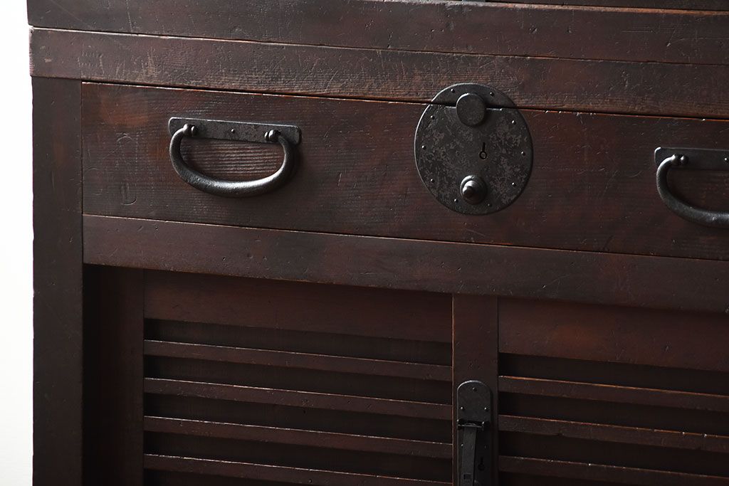 アンティーク家具　古民具・骨董　古い木製のアンティーク美濃帳場箪笥