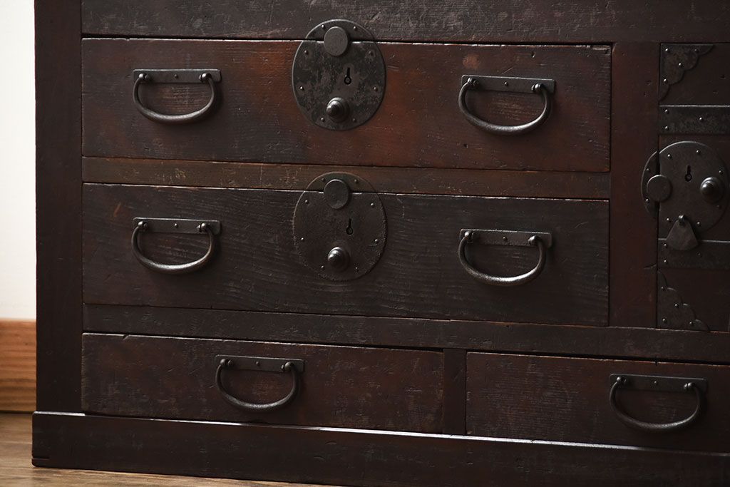 アンティーク家具　古民具・骨董　古い木製のアンティーク美濃帳場箪笥