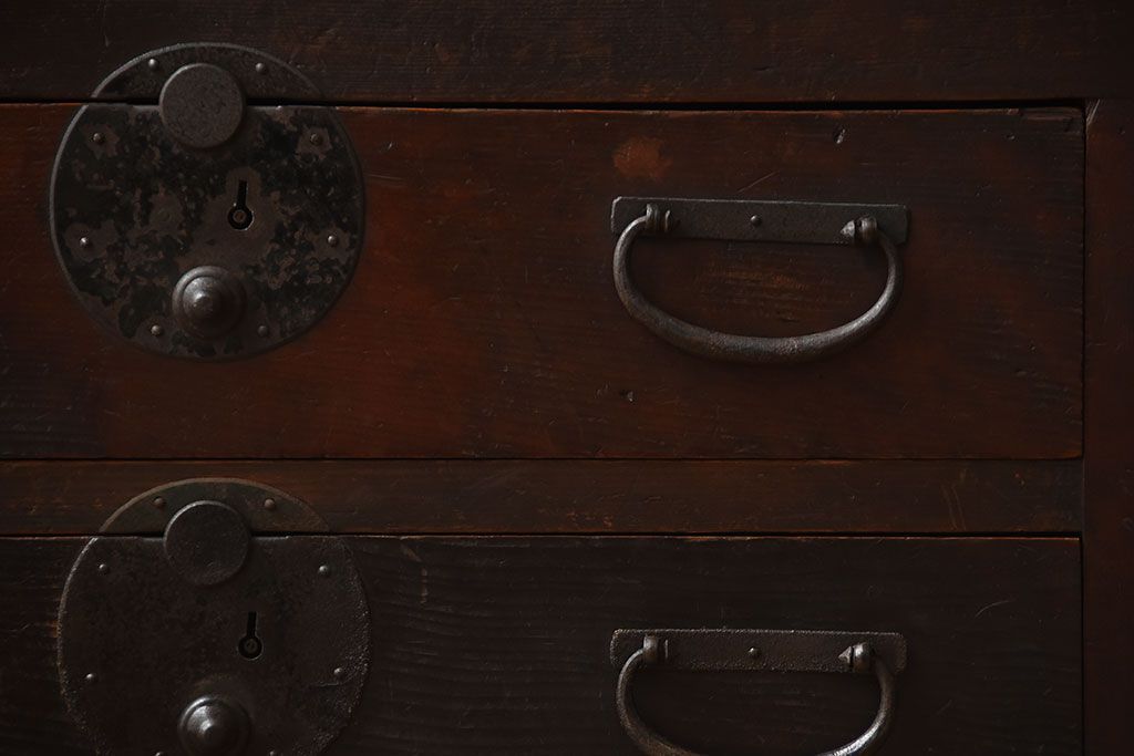 アンティーク家具　古民具・骨董　古い木製のアンティーク美濃帳場箪笥