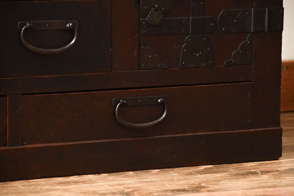 アンティーク家具　古民具・骨董　古い木製のアンティーク美濃帳場箪笥