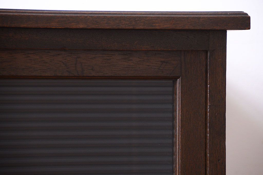 アンティーク家具　和製アンティーク　引き出し付き!モールガラス引き戸のカウンター収納棚